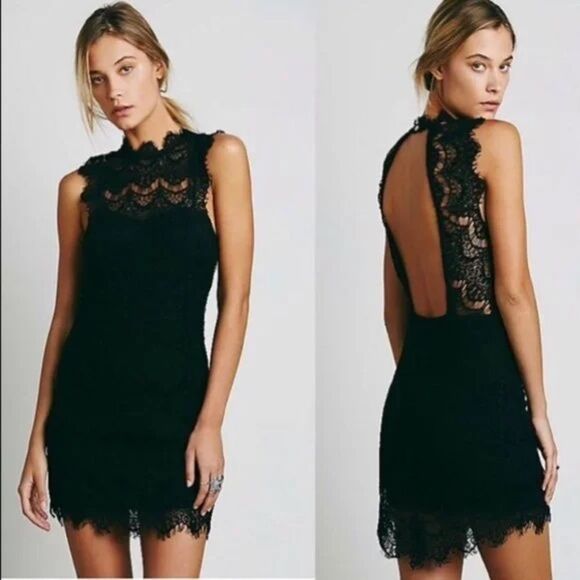 NEW Free People Daydream Black Lace Backless Mini Dress NWT Large - Picture 1 of 16
